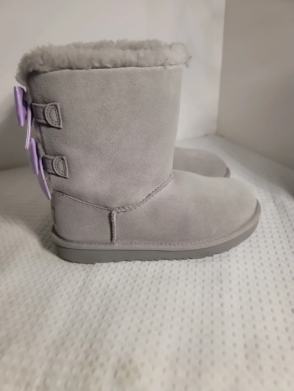 UGG Kids Gray Boots with Lilac Bows